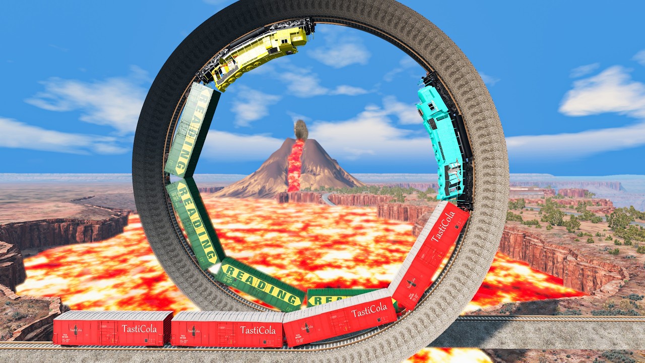 🚂Train vs 🔥 Loop Track Over Lava – Massive Crashes | BeamNG.drive