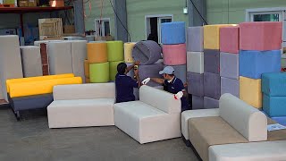 процесс изготовления коммерческого дивана. Фабрика диванов в Корее