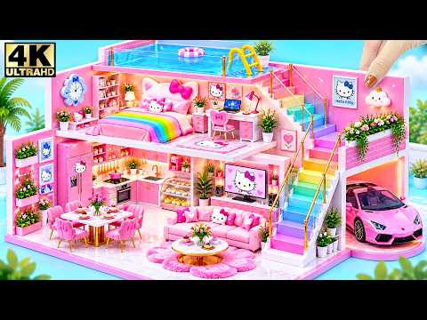 🌈 Build Gorgeous Hello Kitty Pink House with Rainbow Stairs & Magical Rooms 💖 DIY House