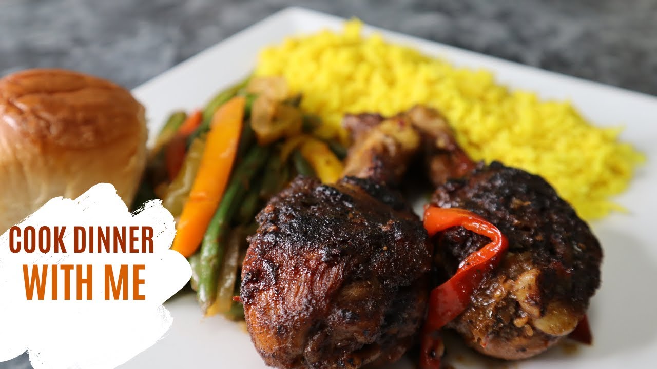 Cook Dinner With Me | Honey Jerk Chicken + Green Beans + Yellow Rice