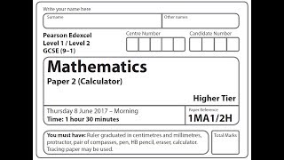 Edexcel GCSE Maths Higher Paper 2017 - Paper 2 Questions 16 - 23