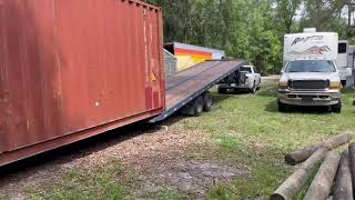 Shipping Container Delivery on a tiltbed trailer!