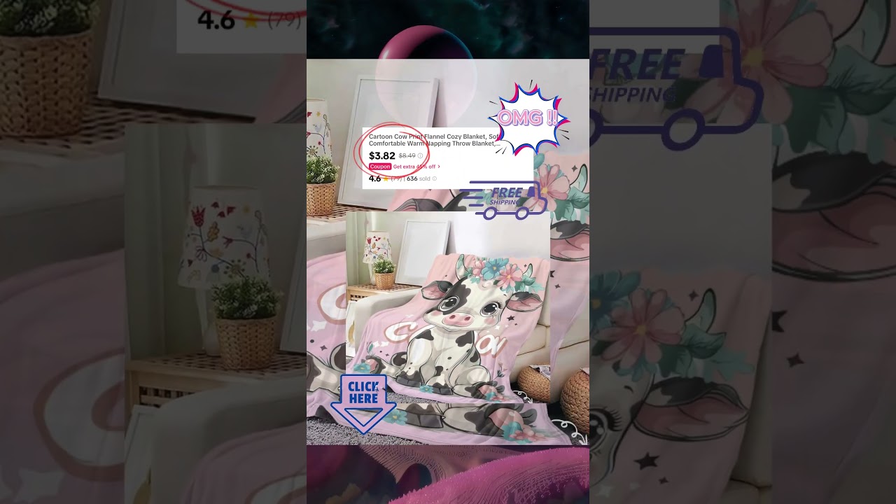 Cartoon cow print flannel throw blanket