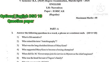 BA 5th sem Optional English DSC 10 Question Paper | #rcub #exam #shorts