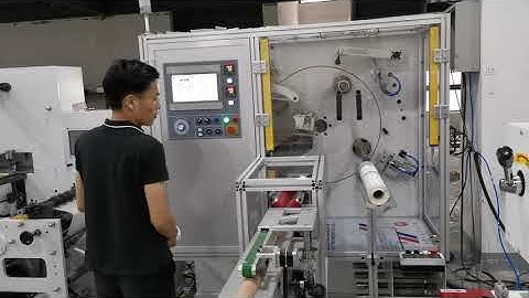 4 Shafts turret rewinder connect with rotary die cutting machine for labels