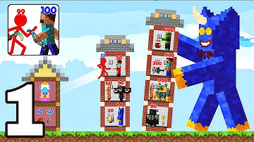 Stickman vs Craftman Tower War - Walkthrough Part 1 Levels 1-20 - Android ios Gameplay