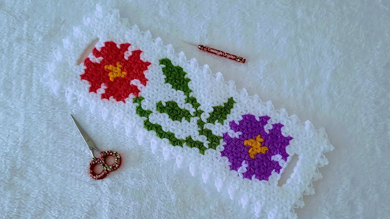 2024 💜çiçekli uzun lif modeli 🧶how to crochet #crochet #enyenimodeller #tigisi