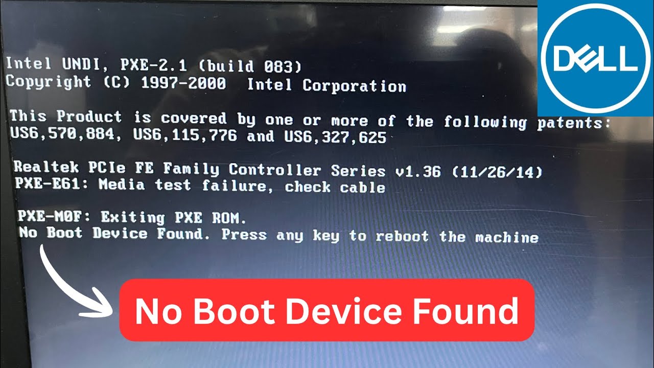 No boot device found press any key to reboot the machine dell