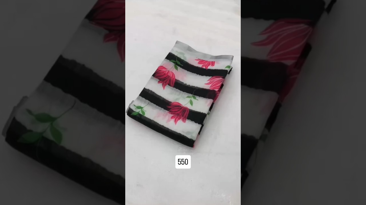 Soft linen black & white gemotrical digital print with floral design & silver zari border #trendings