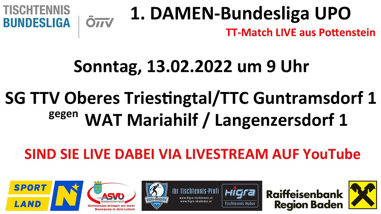 1. TT DAMEN-BL UPO: SG TTV Oberes Triestingtal/TTC Guntramsdorf 1 - WAT Mariahilf/Langenzersdorf 1