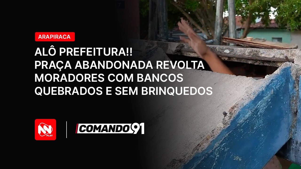 Praça abandonada revolta moradores com bancos quebrados e falta de brinquedos