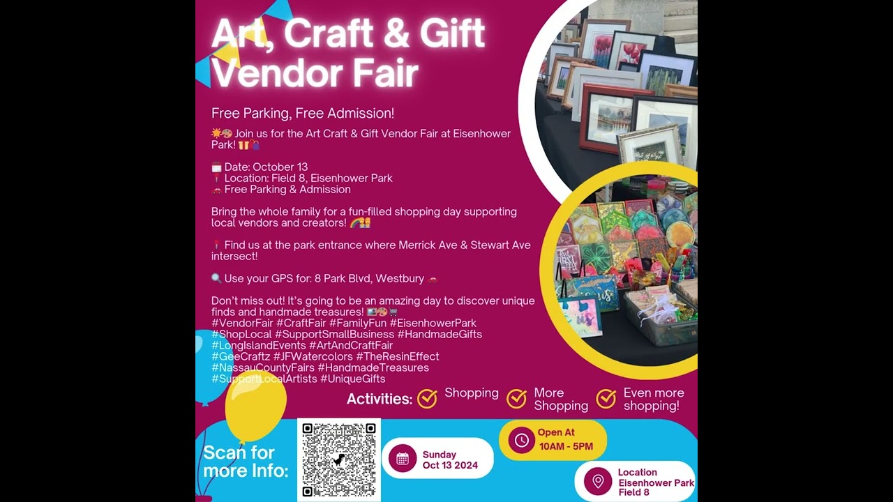 🌟🎨 Join us for the Art Craft & Gift Vendor Fair at Eisenhower Park! 🎁🛍