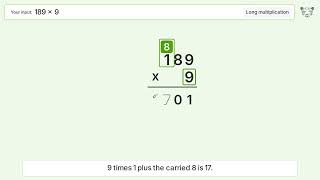 189 x 9 Long Multiplication - Step-by-Step