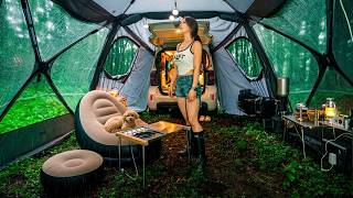 ☔️ Connect a new tent with a panoramic window to a compact car | RAINY CARCAMPING screenshot 4