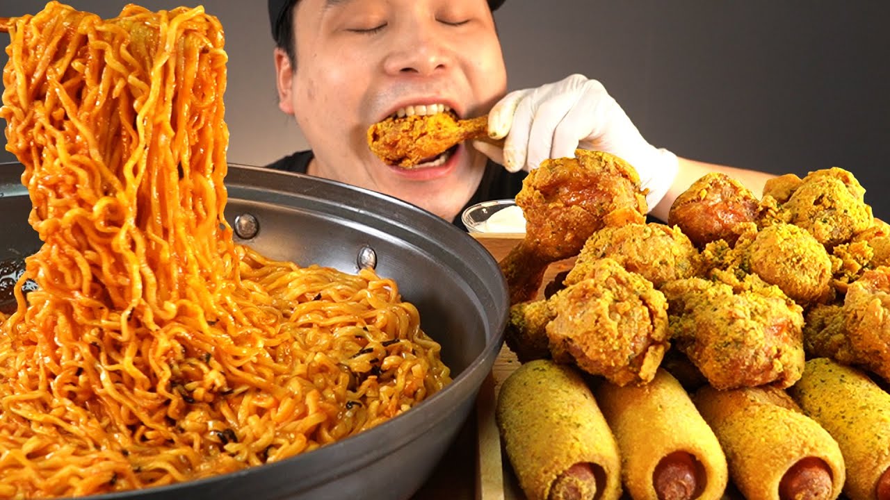 불닭볶음면과 뿌링클닭다리, 핫도그, 치즈볼 먹방~!! 리얼사운드 ASMR social eating Mukbang(Eating Show)