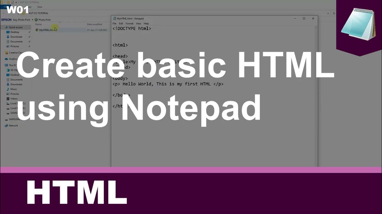 W01 Create Basic HTML Using Notepad - YouTube