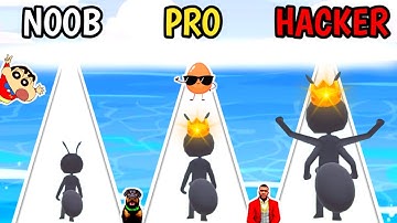 NOOB VS PRO VS HACKER IN TINY RUN 3D WITH SHINCHAN & CHOP | EGG AREA |