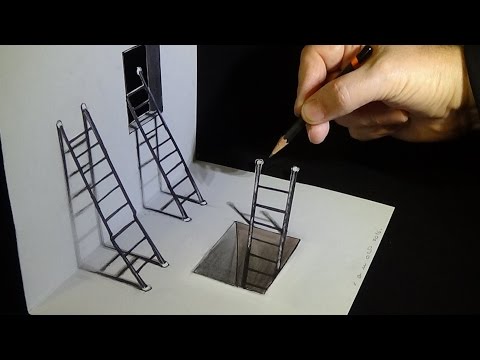 How to Draw Ladders -  Drawing 3D Ladders - Optical Illusion on Paper - VamosART