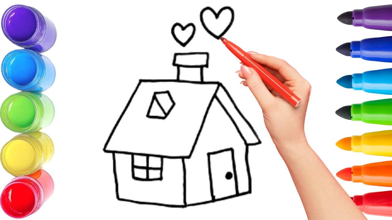 How To Draw cute house Drawing, Painting & Coloring For Kids and ...