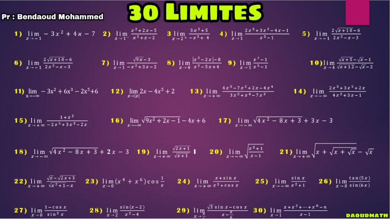 🔥30 Limites Avec Correction🔥 1 Bac S.M & S.Ex  Part1✔️
