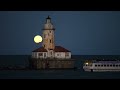 Blue Supermoon with Chicago Harbor Lighthouse [4k]