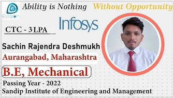 Congrats, Sachin | Selected in " INFOSYS " | 3 LPA | MECHANICAL ENGINEER, Passing 2022 | Aurangabad