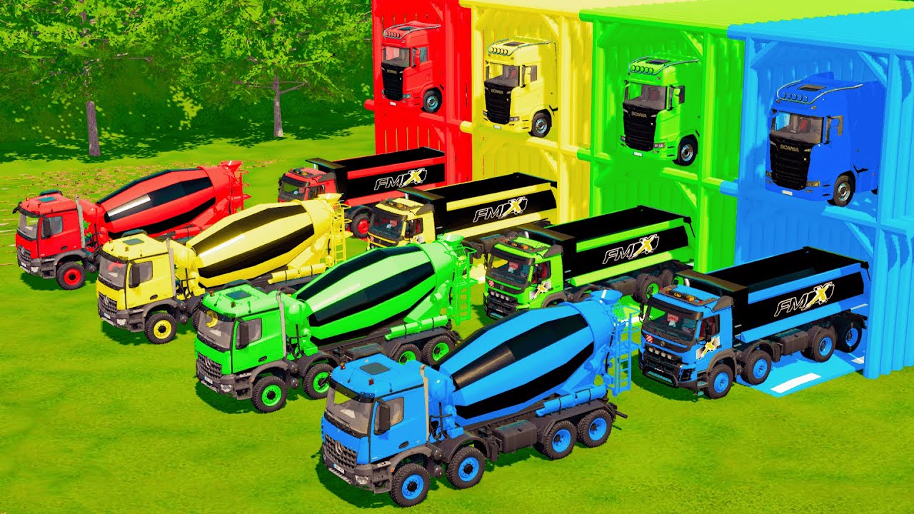 ALL MIXER TRUCKS on DOUBLE FLATBED - DAF, VOLVO & RENAULT | FS22