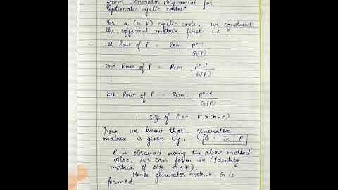 Generation of generator matrix for systematic cyclic codes