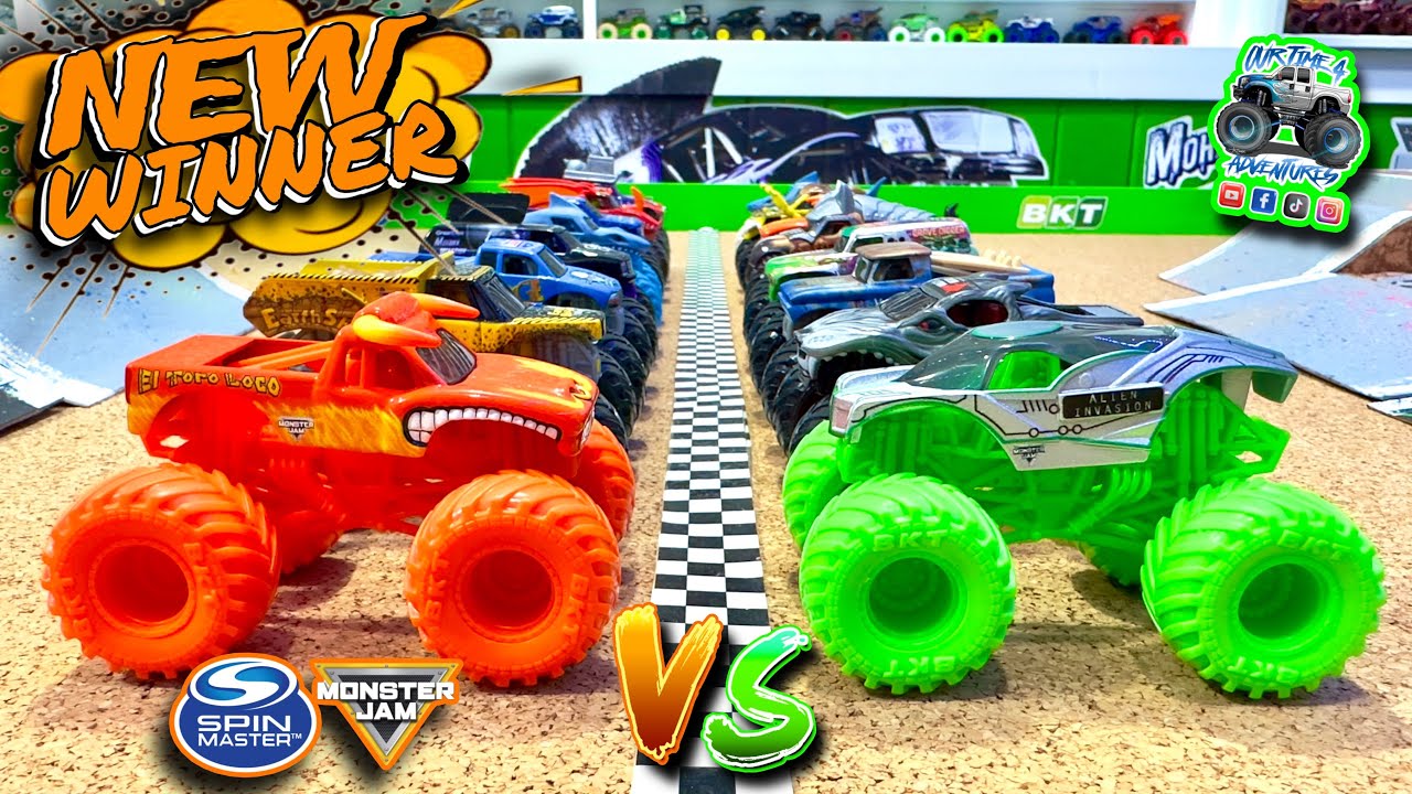  Hot Wheels Monster Trucks, Transporter and Racetrack, Includes  1:64 Scale Bone Shaker Monster Truck and 1:64 Die-Cast Toy Car : Toys &  Games