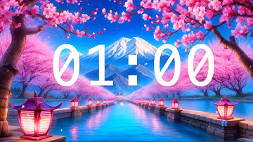 1 Minute Countdown Timer with Alarm | Cherry Blossoms and a River with Lanterns | Relaxing Music