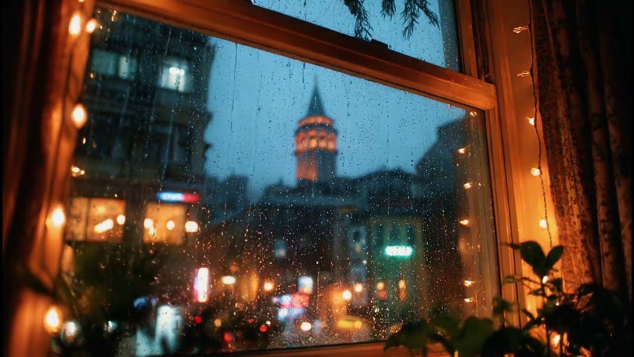 Window to Istanbul | Rainy Evening Ambience with Fairy Lights & Calm Vibes
