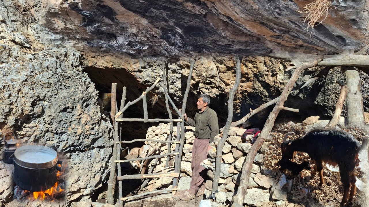 Жизнь пещерного человека | Реконструкция пещеры, приготовление рисового молока и рождение козы