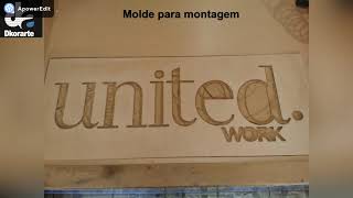 Corte router cnc letras caixa mdf 6mm United com molde e pintura