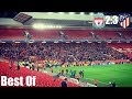 Atlético fans celebrating in an empty Anfield after the victory against Liverpool