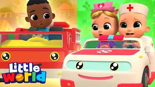 Wheels On The Ambulance vs Fire Truck Race! | Kids Cartoons and Nursery Rhymes