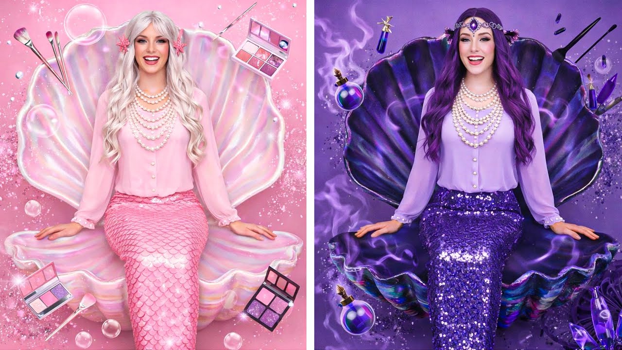 🎨🧜‍♀️ Русалка: ОДИН Цвет! 💙🩷 Розовый VS Фиолетовый — Вирусный Makeover 😱✨