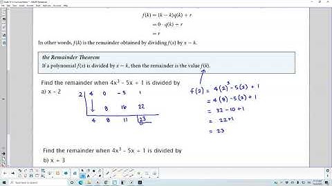 Math 10 5.5 Evaluating a Polynomial Using the Remainder Theorem