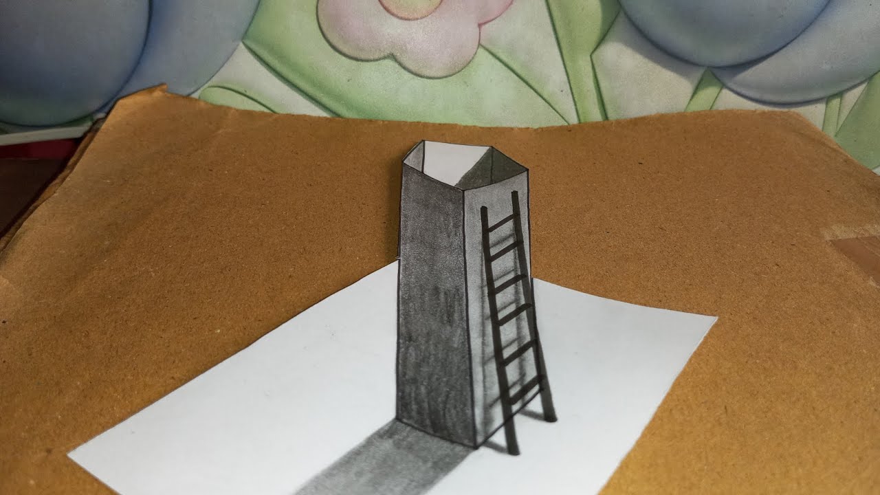 Optical illusion 3d ladder tutorial drawing step by step for new bigner ...