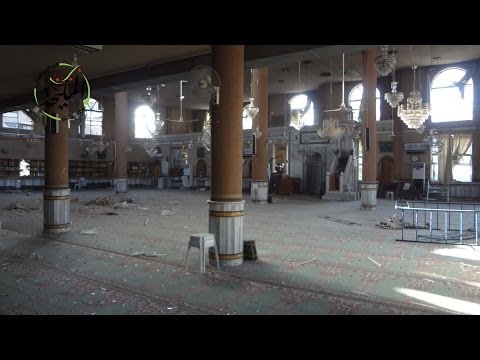 رصد الدمار الهائل في مسجد بلدة المليحة الكبير والساحة الرئيسية نتيجة القصف الهمجي 04 05 2014