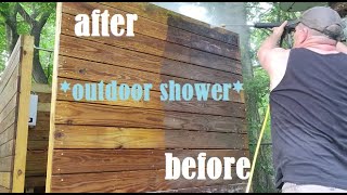 Outdoor shower build part 6- Pressure washing the reused deck lumber
