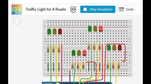 How To Create a Traffic Lights System for 4 Roads Using Arduino Uno in tinkercad.com