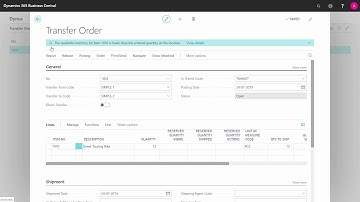 Transfer Order are used to move between Locations - Microsoft Dynamics 365 Business Central