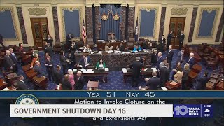 As the government shutdown reaches its 16th day, a bill to fund Pentagon, U.S. service members faile