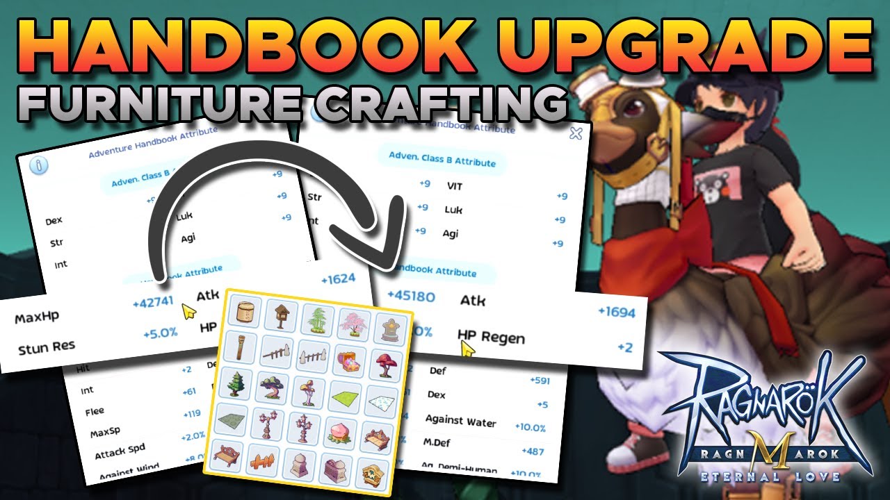 HANDBOOK UPGRADE, CRAFTING ALMOST ALL FURNITURE RAGNAROK MOBILE YouTube