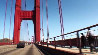 A drive across the san francisco landmark golden gate bridge on
beautiful sunny day.