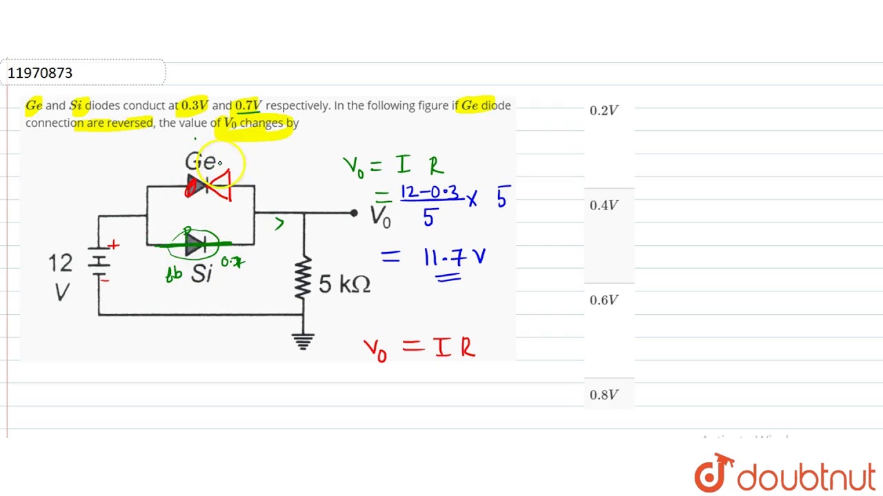 Ge` and `Si` diodes conduct at `0.3 V` and `0.7 V` respectively. In the  following figure if `Ge` - YouTube