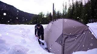 Snow Dug Out Hot Tent Camping - Cold Wind Sheltered | Cozy Warm Tent | ASMR