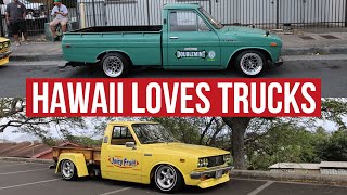 Team Wild Cards Old School JDM Hiluxes at Hawaii's Slammedenuff Show
