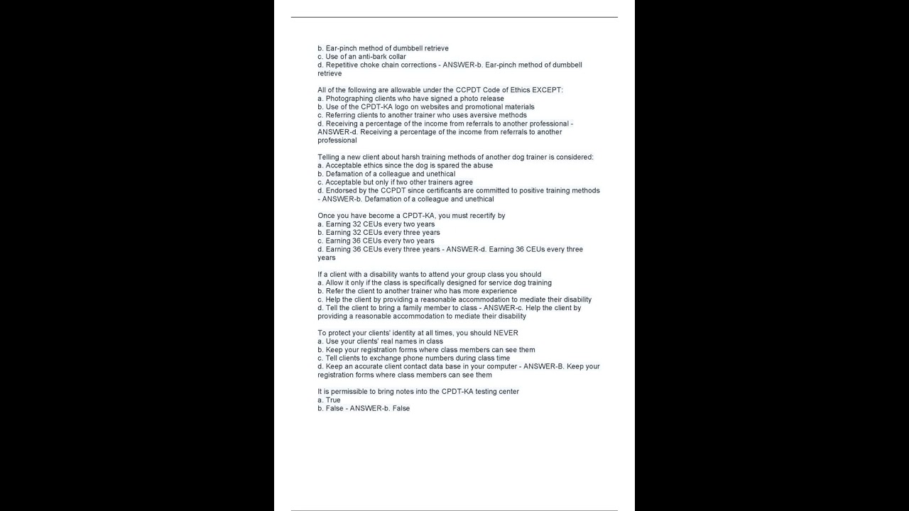 CPDT KA Practice Questions and Answers Graded A