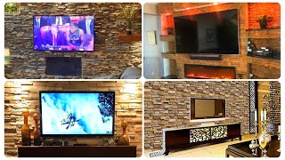 Modern Stone TV Wall Design Ideas You'll Love | Stone Fireplace TV Wall | Tv Unit For Living Room